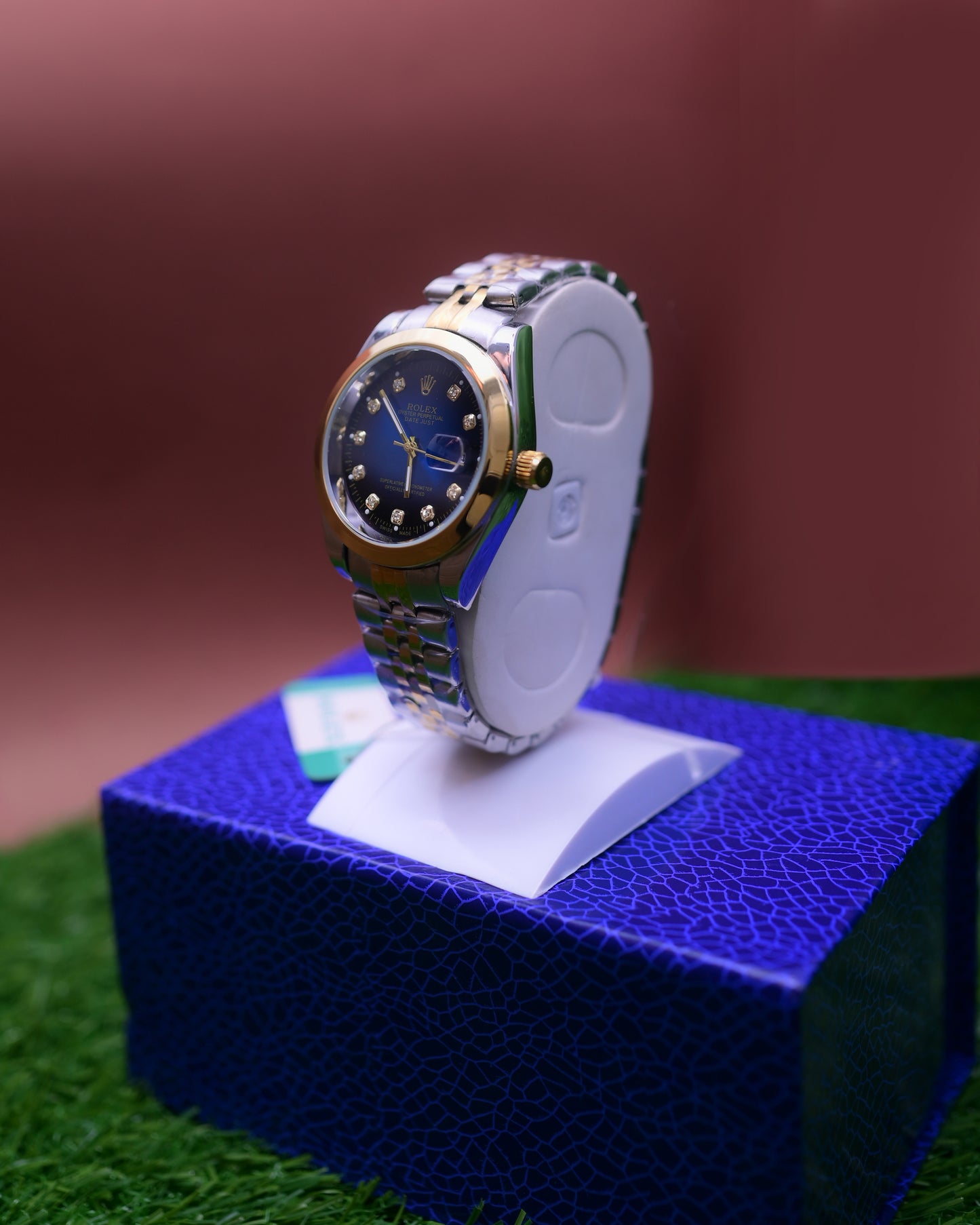Two-Tone Oyster Perpetual Date Just Style Men's Wrist Watch with Diamonds