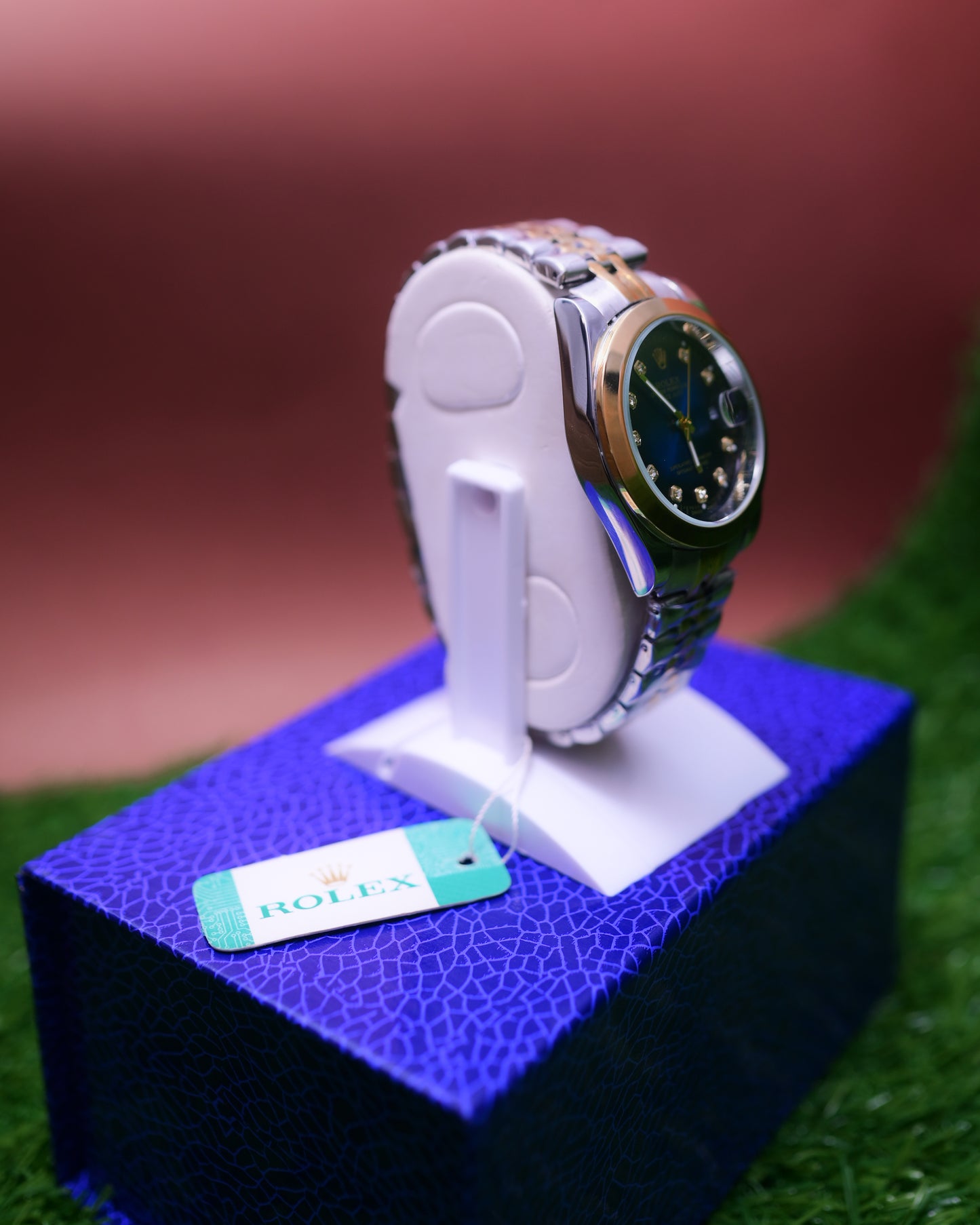 Two-Tone Oyster Perpetual Date Just Style Men's Wrist Watch with Diamonds
