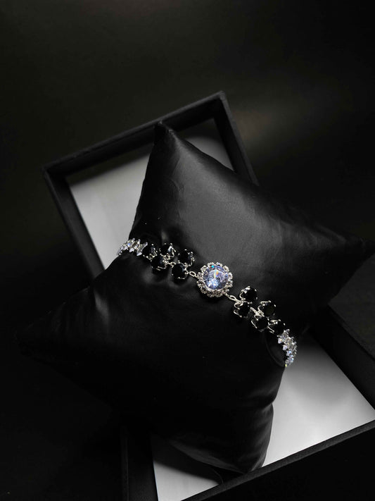 Luxury Floral Crystal Bracelet with Black Stone Details