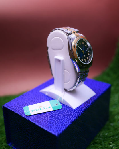 Two-Tone Oyster Perpetual Date Just Style Men's Wrist Watch with Diamonds

