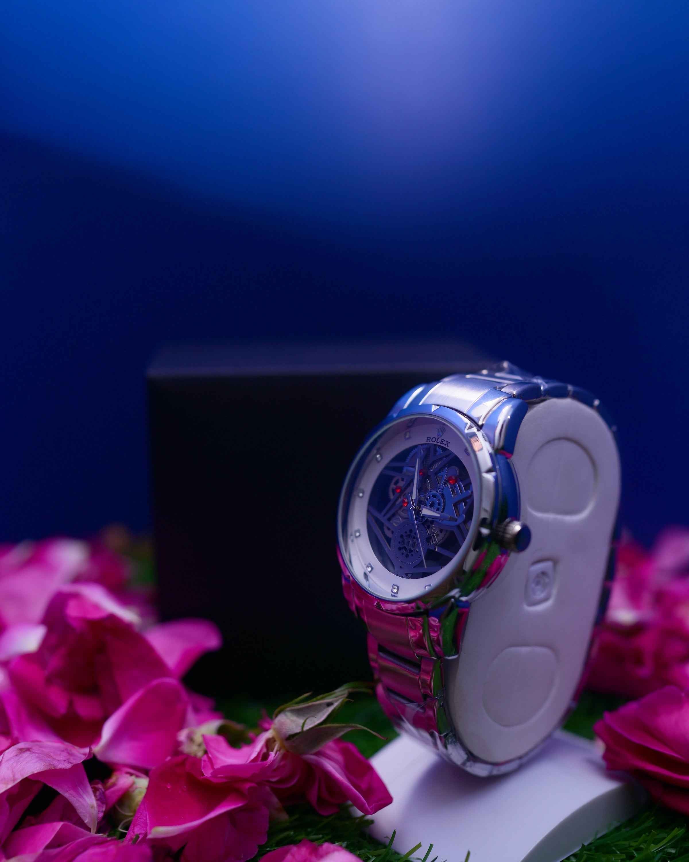 Luxury Skeleton Dial Silver Stainless Steel Watch for Men