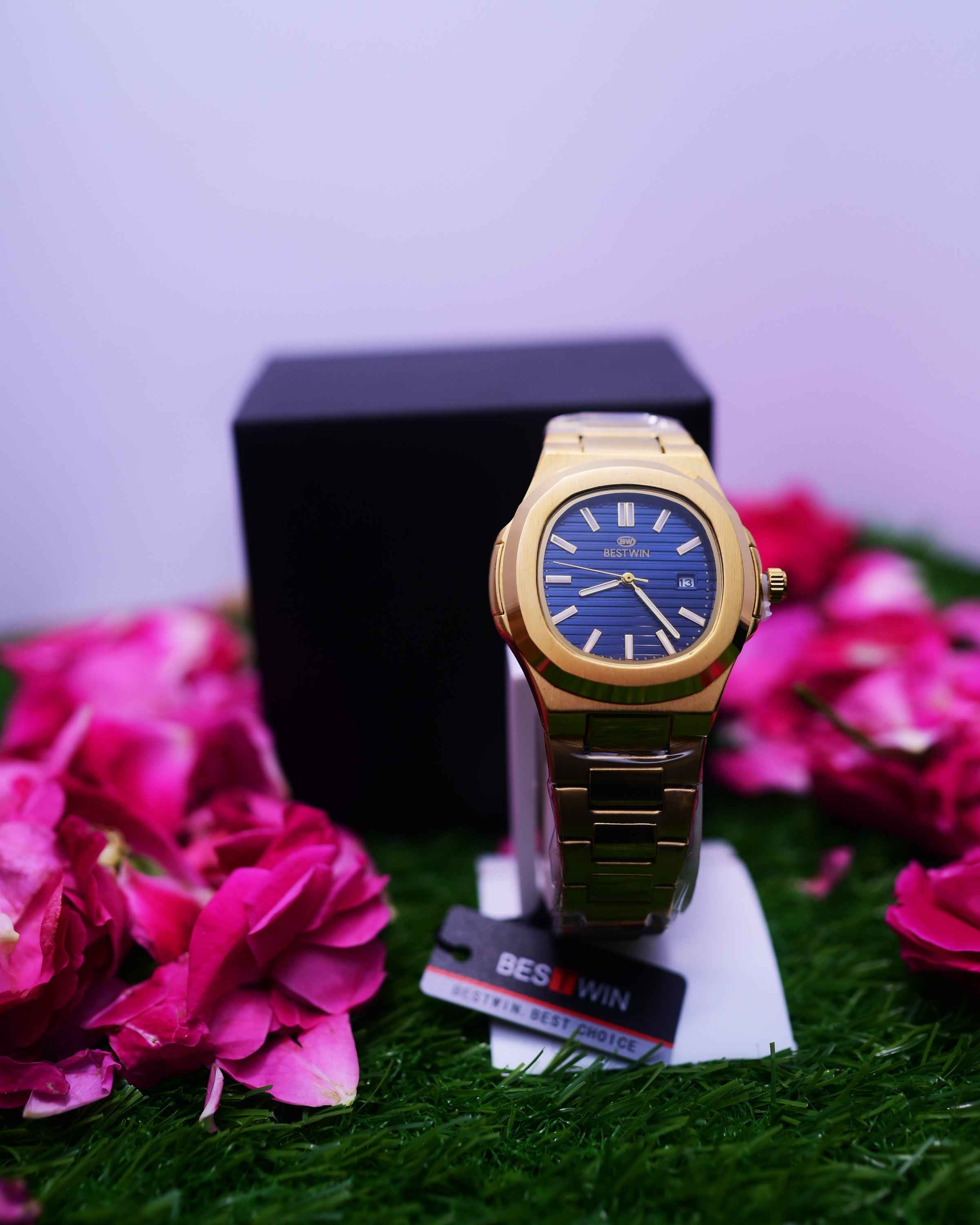 BestWin Gold Mens Wrist Watch - Blue Dial Stainless Steel