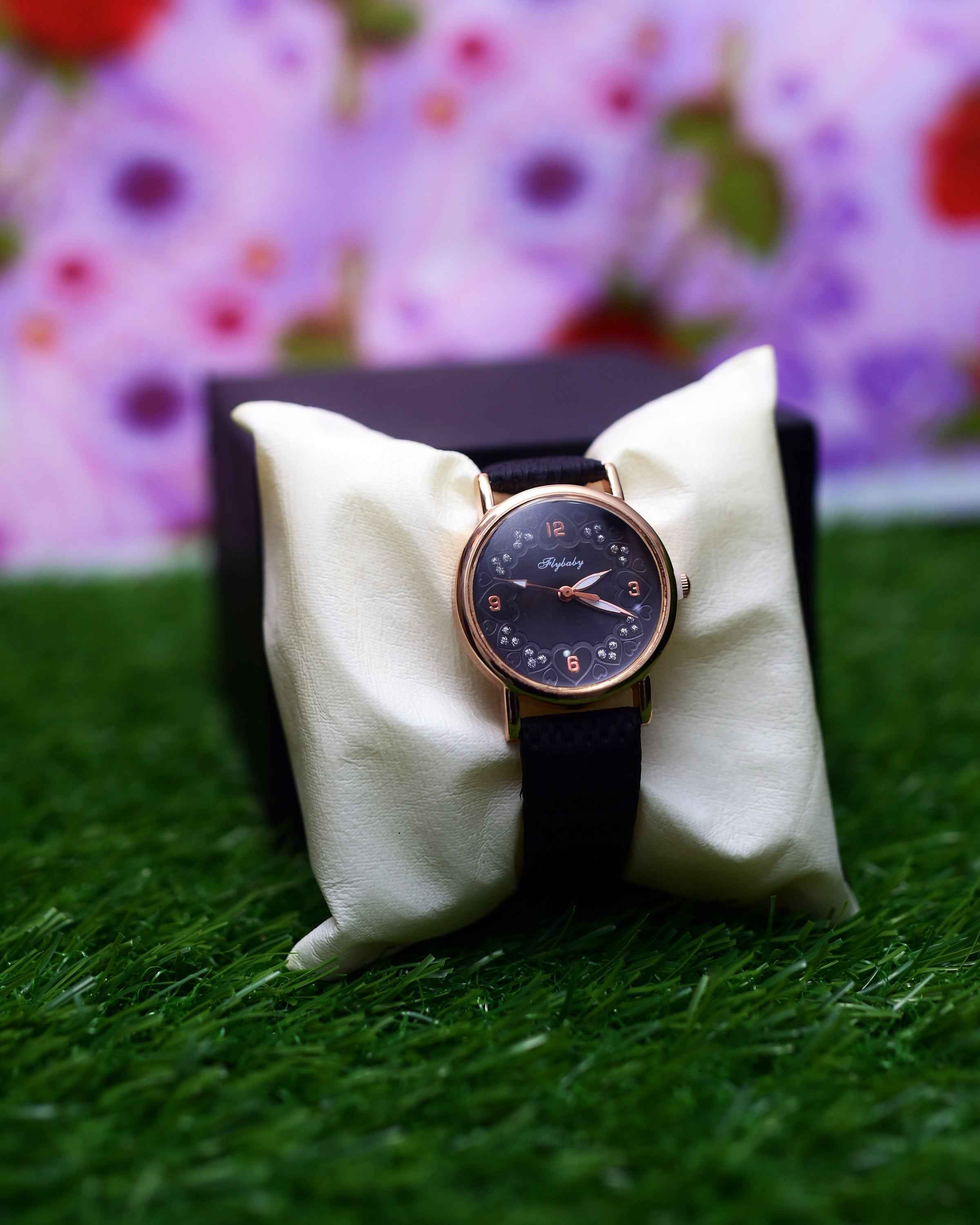 Elegant Ladies Hand Watch - Rose Gold & Black Wrist Watch Online