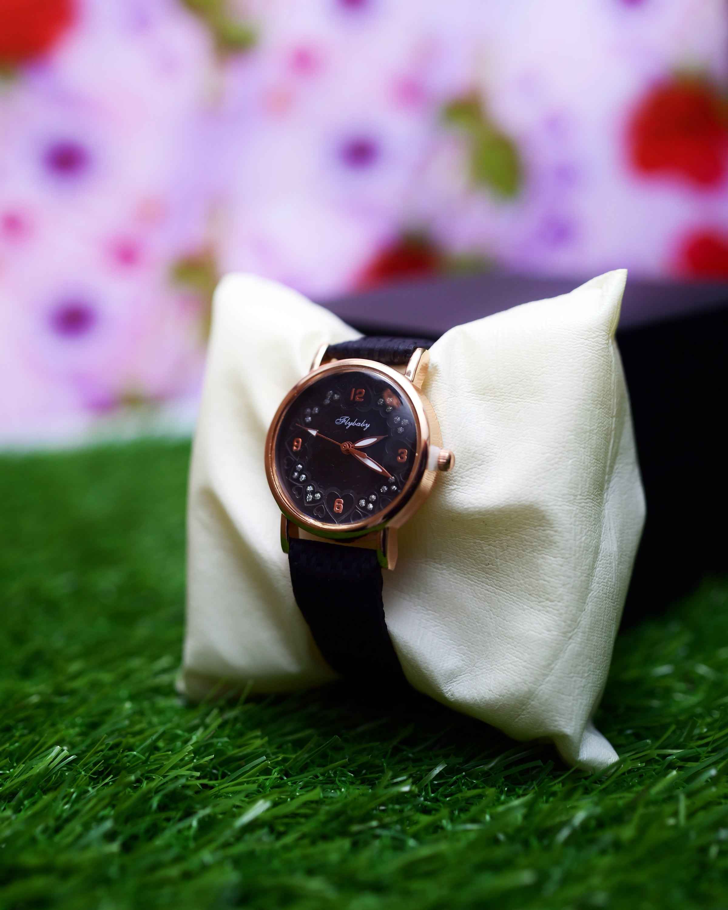 Elegant Ladies Hand Watch - Rose Gold & Black Wrist Watch Online