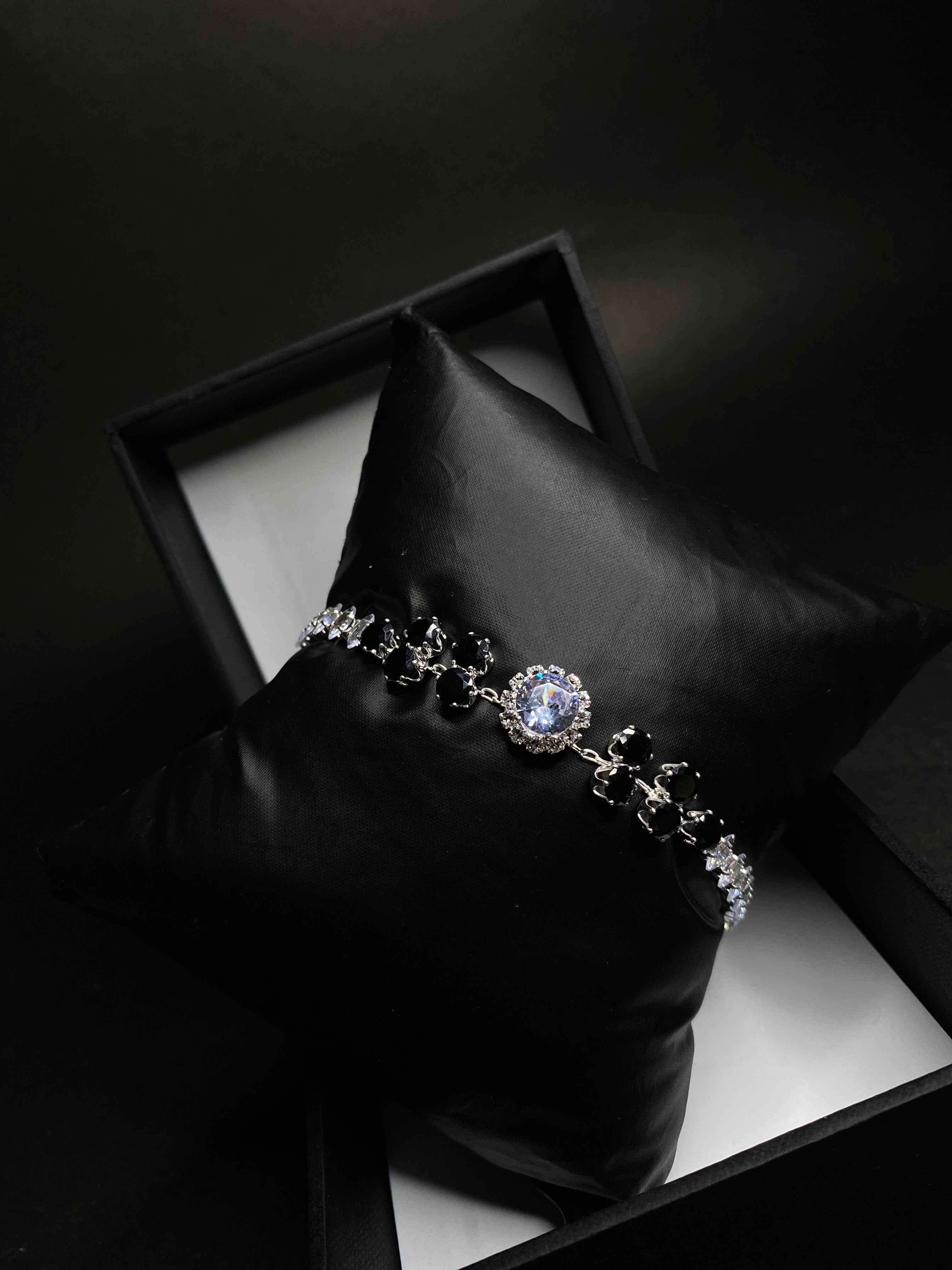 Luxury Floral Crystal Bracelet with Black Stone Details