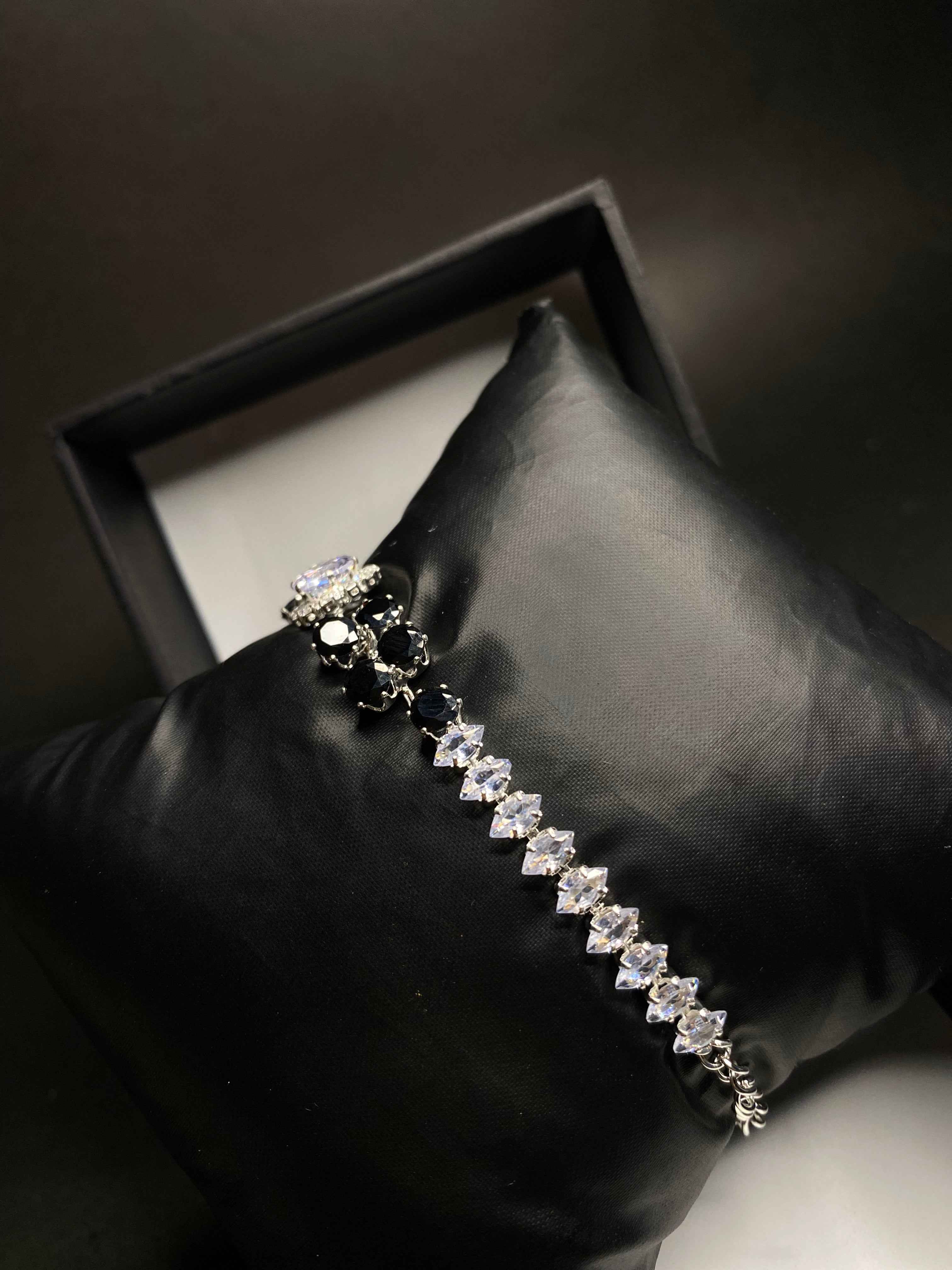 Luxury Floral Crystal Bracelet with Black Stone Details