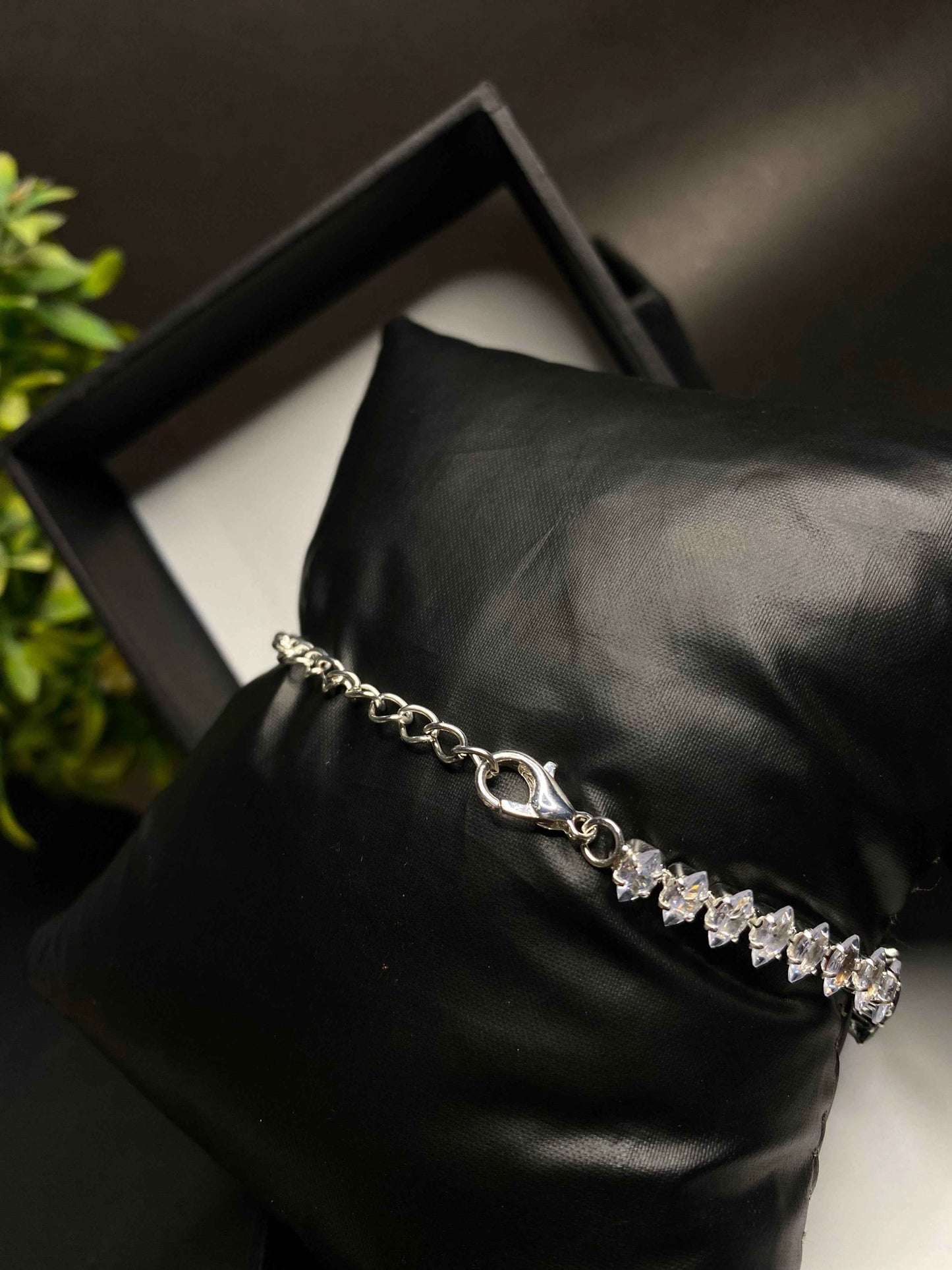 Luxury Floral Crystal Bracelet with Black Stone Details