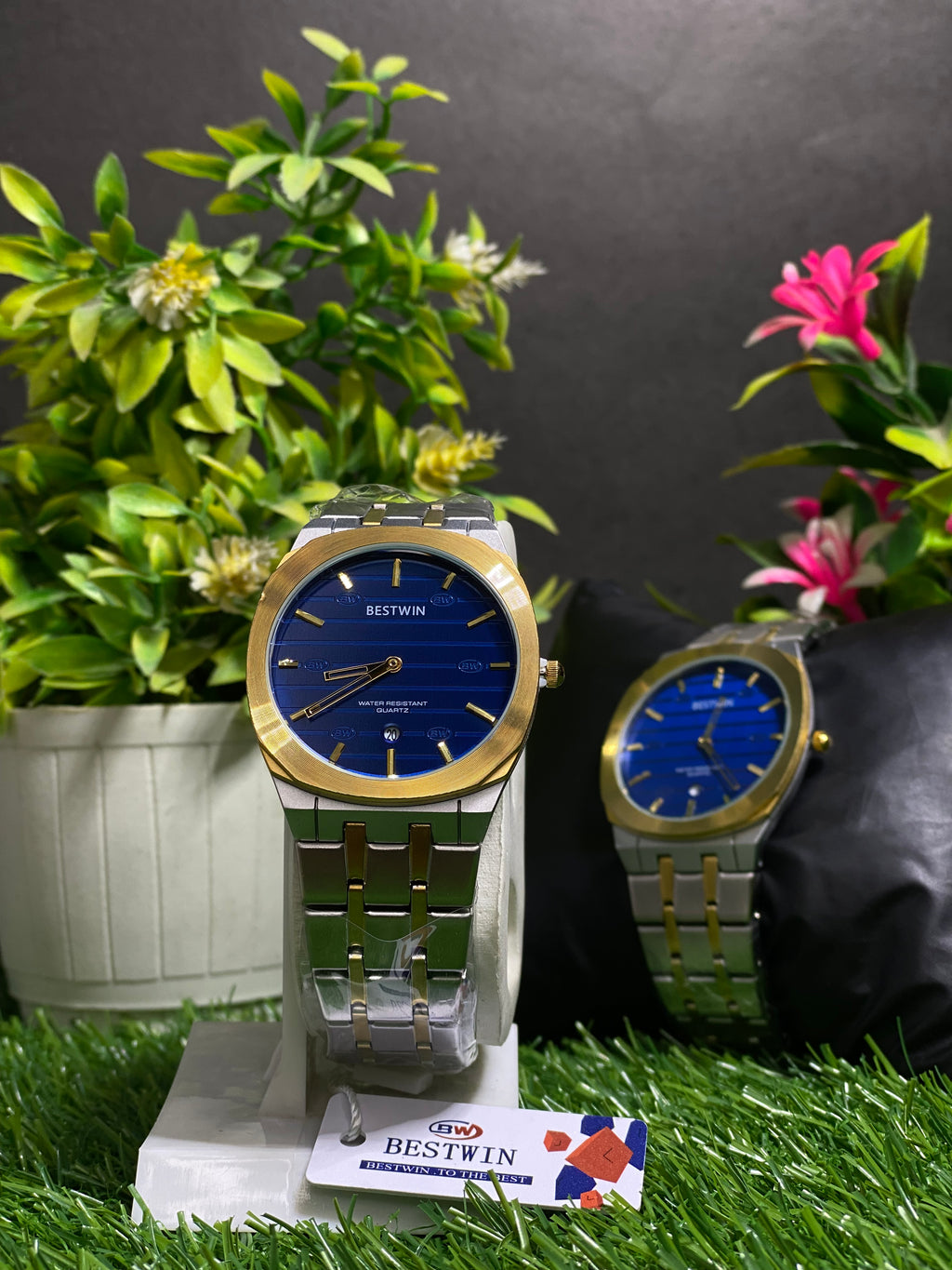 Elegant Two-Tone Wristwatch with Deep Slim Blue Dial – A Timeless Statement