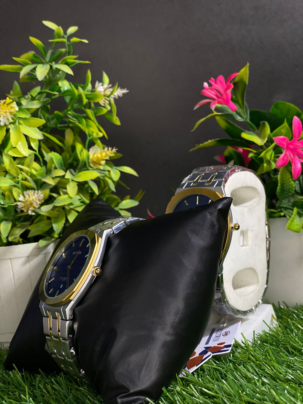 Elegant Two-Tone Wristwatch with Deep Slim Blue Dial – A Timeless Statement