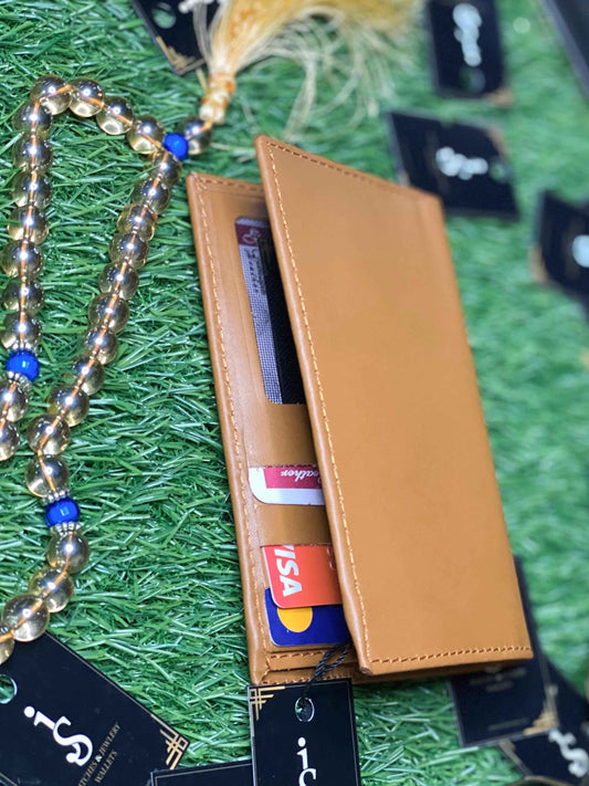 Tan Leather Long Wallet – Minimalist Design with Smart Card Slots
