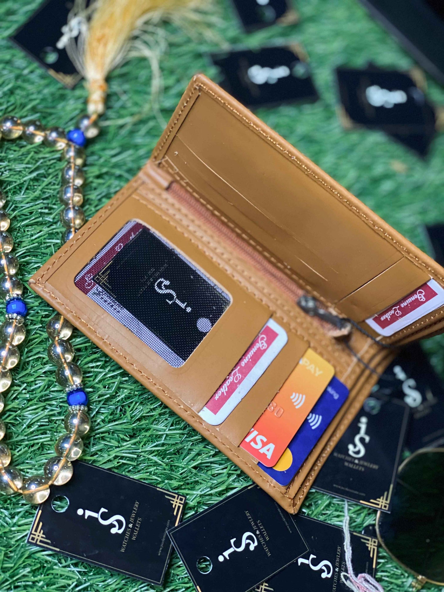 Tan Leather Long Wallet – Minimalist Design with Smart Card Slots
