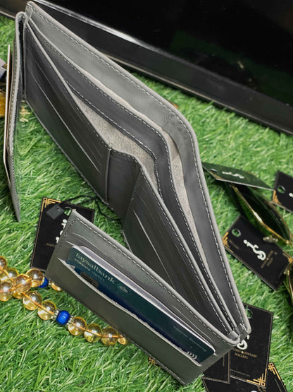 Modern Grey Genuine Leather Wallet – Sleek Bi-Fold with Clean Stitch Finish
